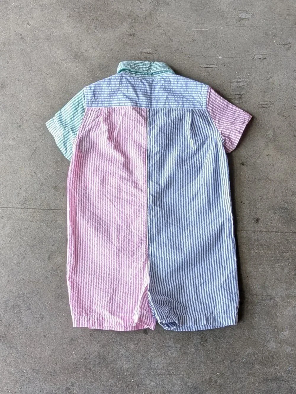 Ralph Lauren Cotton Seersucker Fun Shortall Blue Green Pink One-Piece size 9M